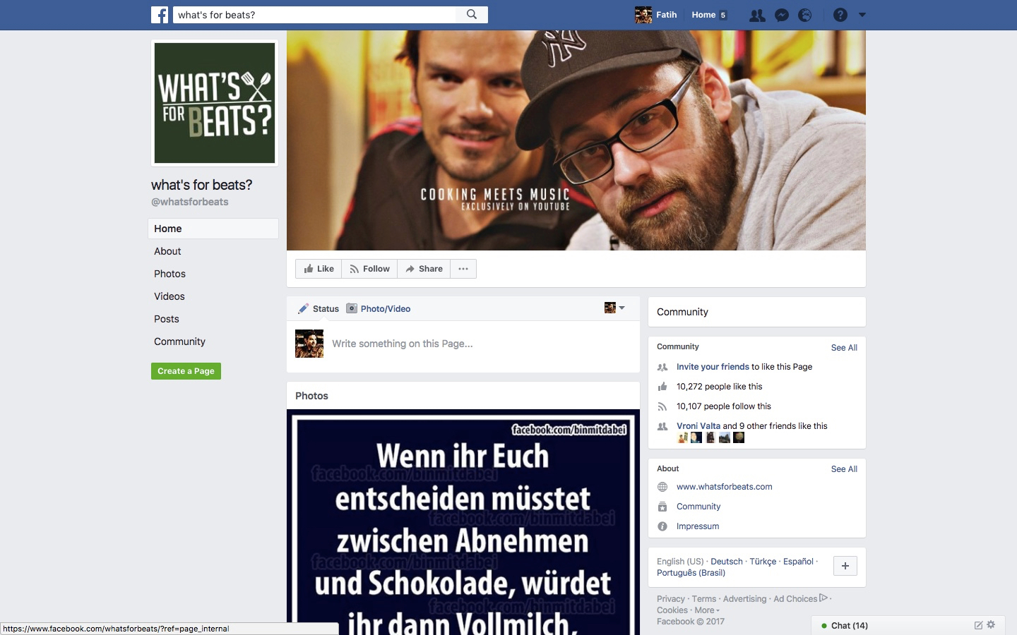 Screenshot der What's for (B)eats? Facebook-Seite